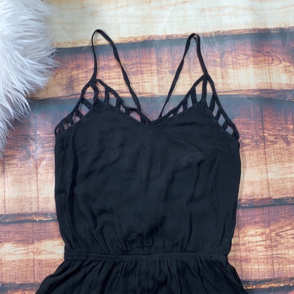 Black Strappy Open Back Lace Up Romper - Picture 5 of 5